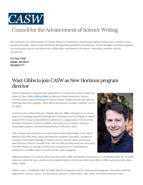 Wayt Gibbs to join CASW as New Horizons program director _ Council for the Advancement of Science Writing_Page_1.png
